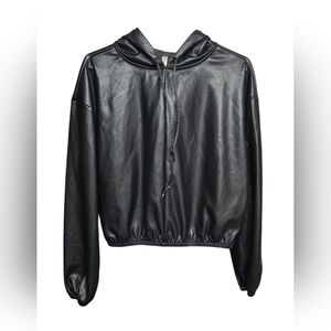 Fabletics Faux Leather Hooded Athletic Sweatshirt Top Sz X-Small 21" PTP